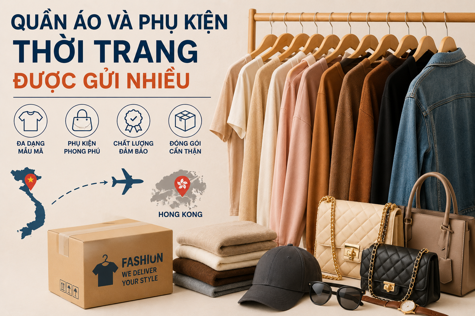 Quần áo và phụ kiện thời trang được gửi nhiều