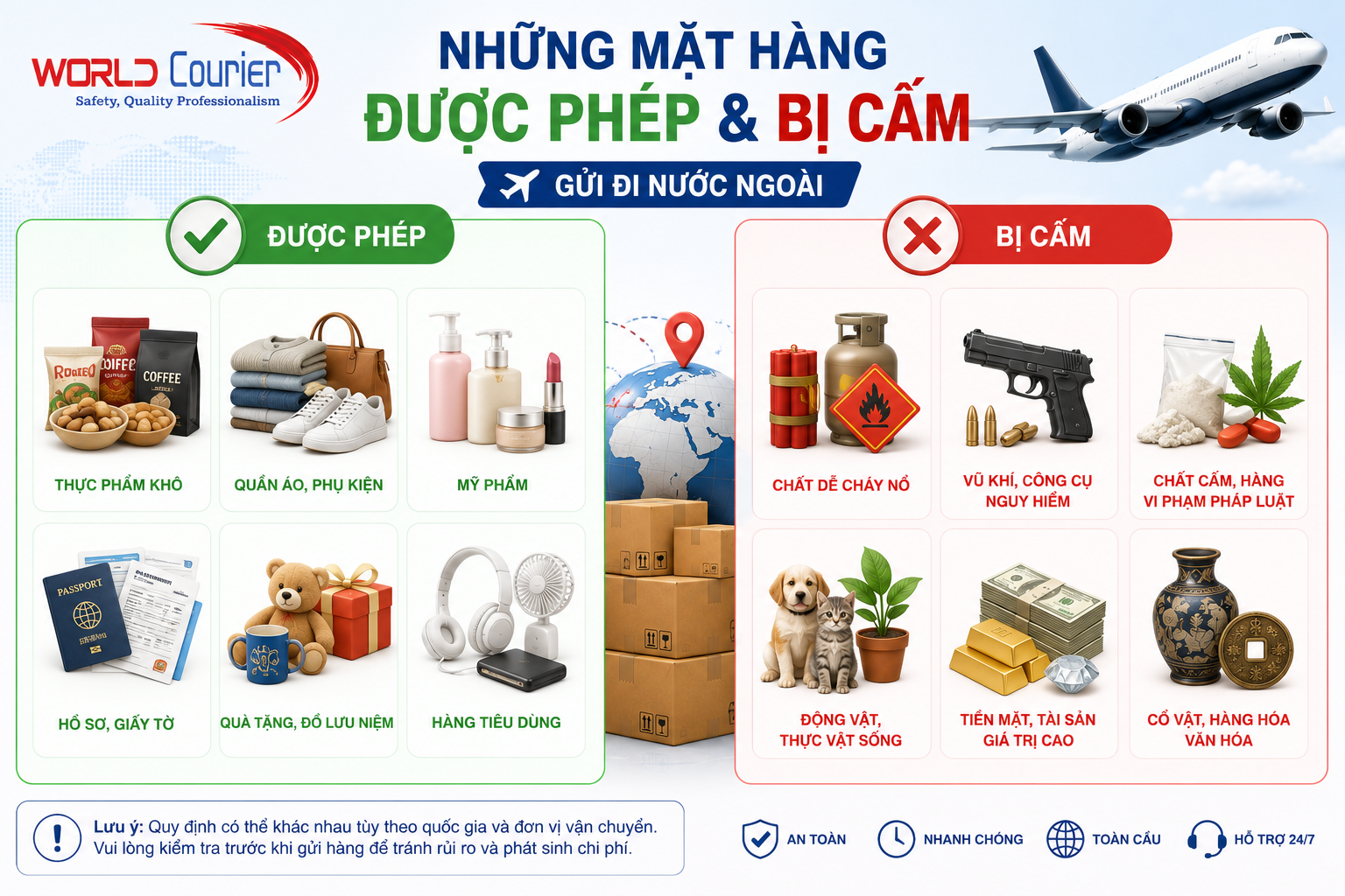 Những mặt hàng nào được phép và bị cấm gửi đi nước ngoài?